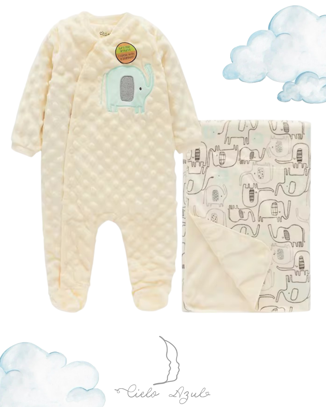 Enterito de plush blanco con manta